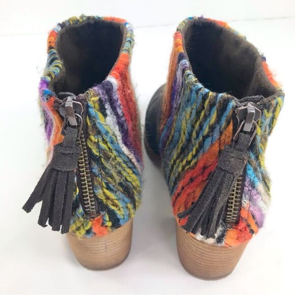 Toms LEILA Chocolate Suede Leather Colorful Textile Zip Back Heeled Ankle Boots - Picture 10 of 13